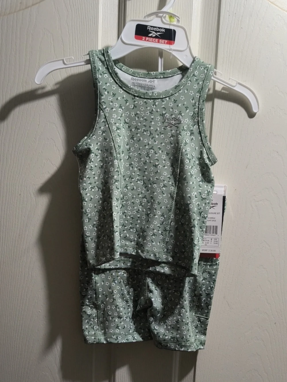 Reebok Girls' Sage Green Floral Athletic Tank & Shorts Set
